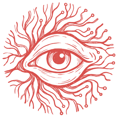 Logo de Brecha: un ojo del que nacen raíces y circuitos
